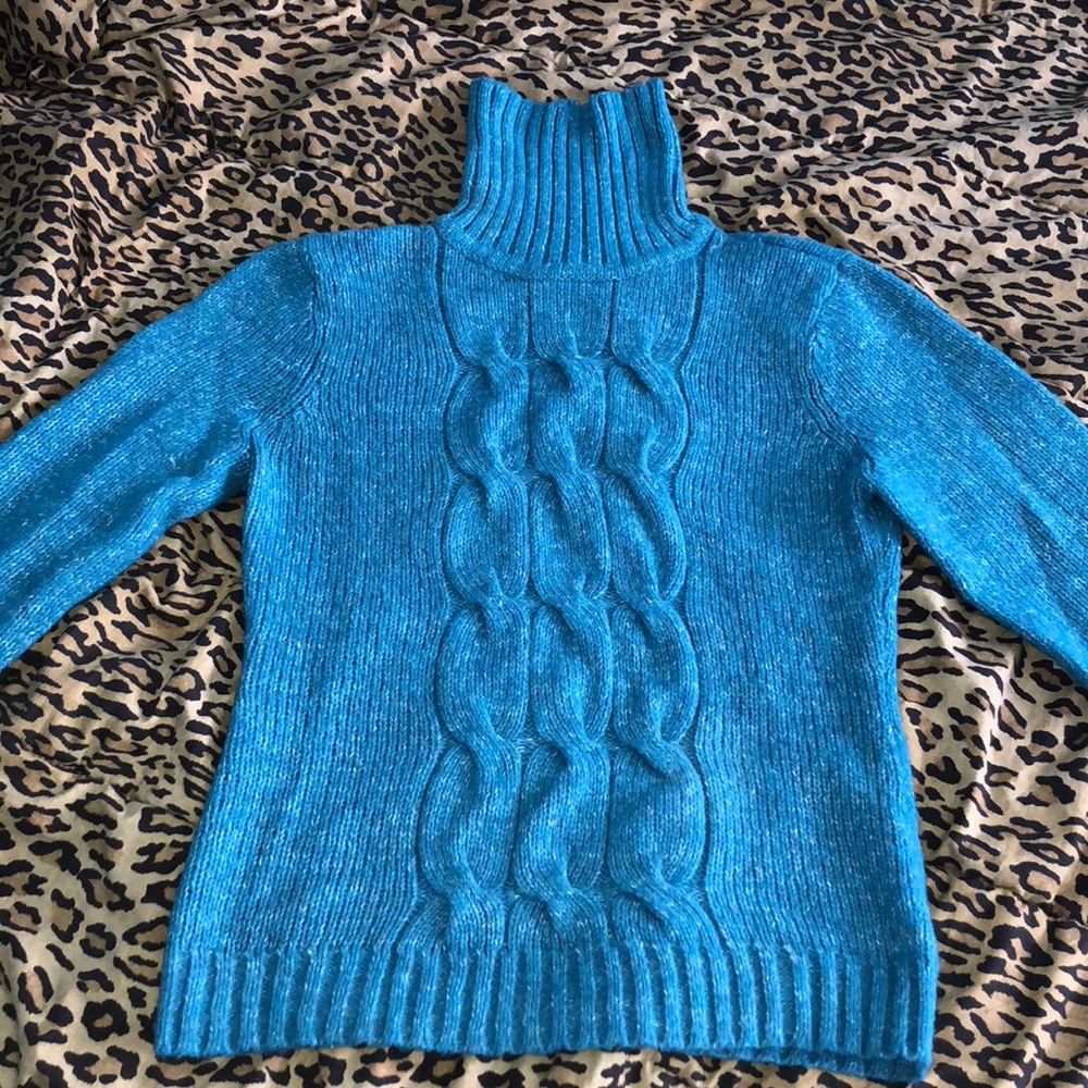 Women’s Blue Turtle Neck Long Sleeve Sweater.